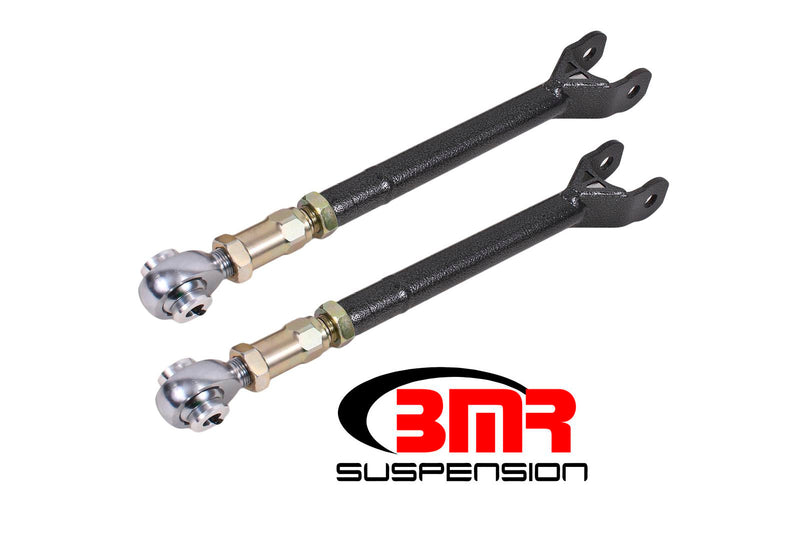 BMR 08-18 Dodge Challenger Lower Trailing Arms w On-Car Adj. Rod Ends Black hammertone